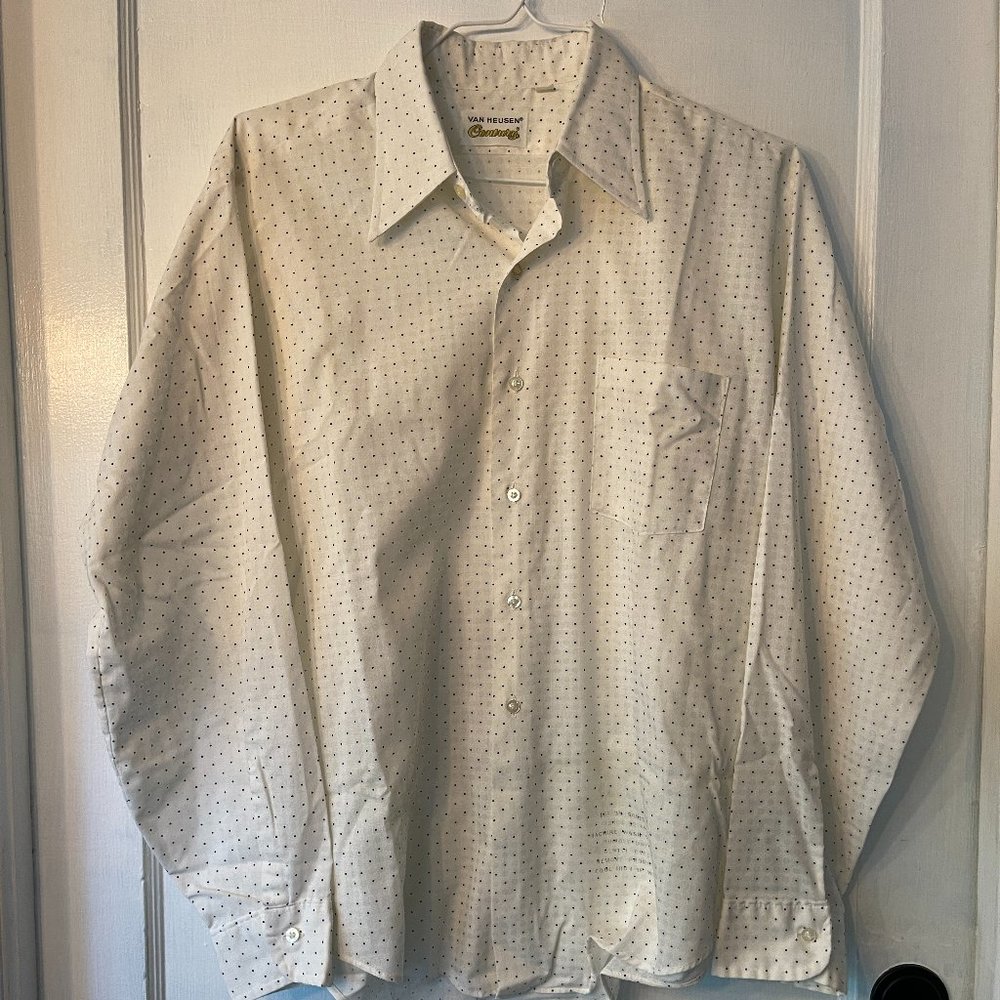 VTG Men's VAN HEUSEN Century White Blue Polka Dot Dress Shirt 16.5 LARGE